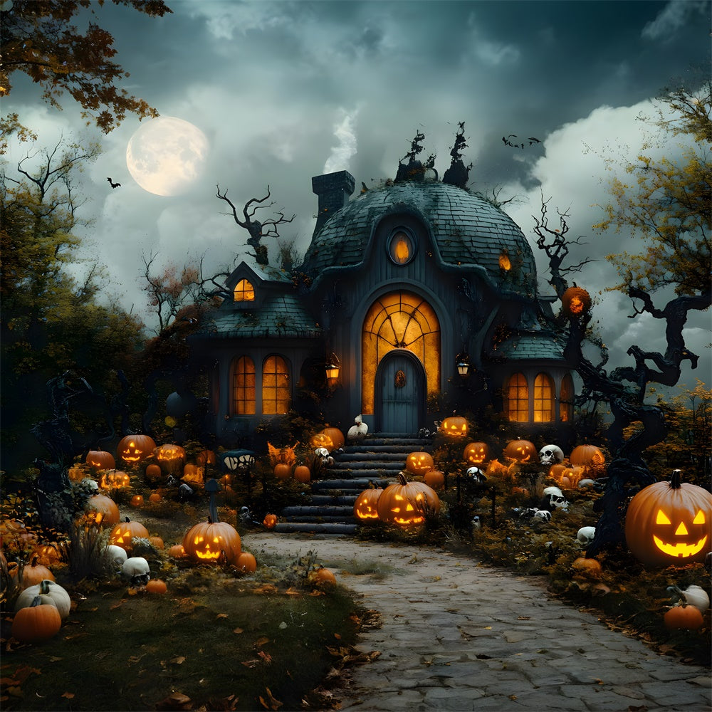 Halloween Horror Hexenhaus Kürbisse Hintergrund RR8-391
