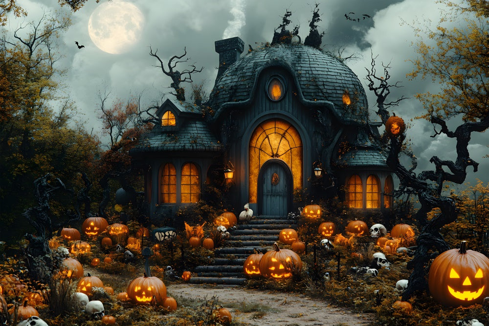 Halloween Horror Hexenhaus Kürbisse Hintergrund RR8-391