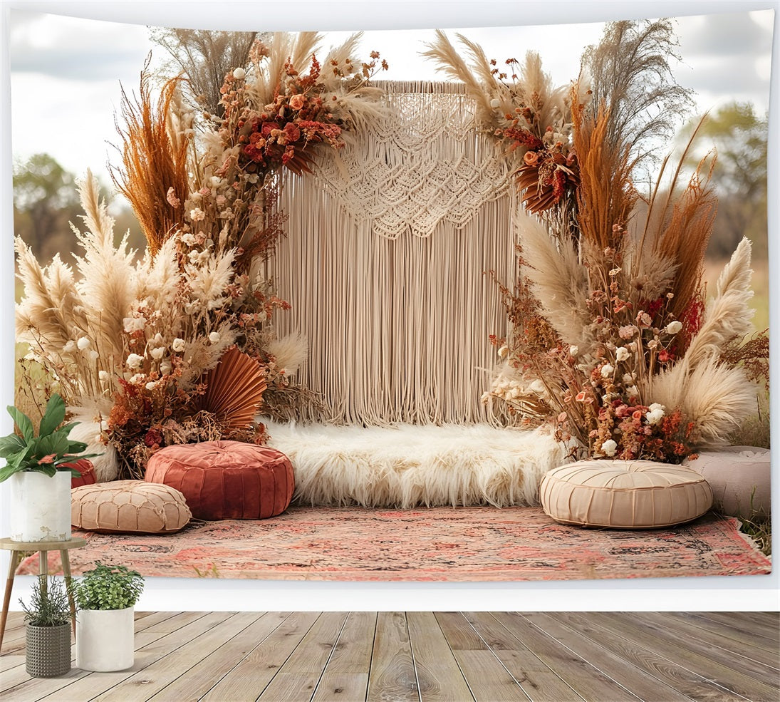 Boho Pampas Makramee Hochzeit Hintergrund RR8-412