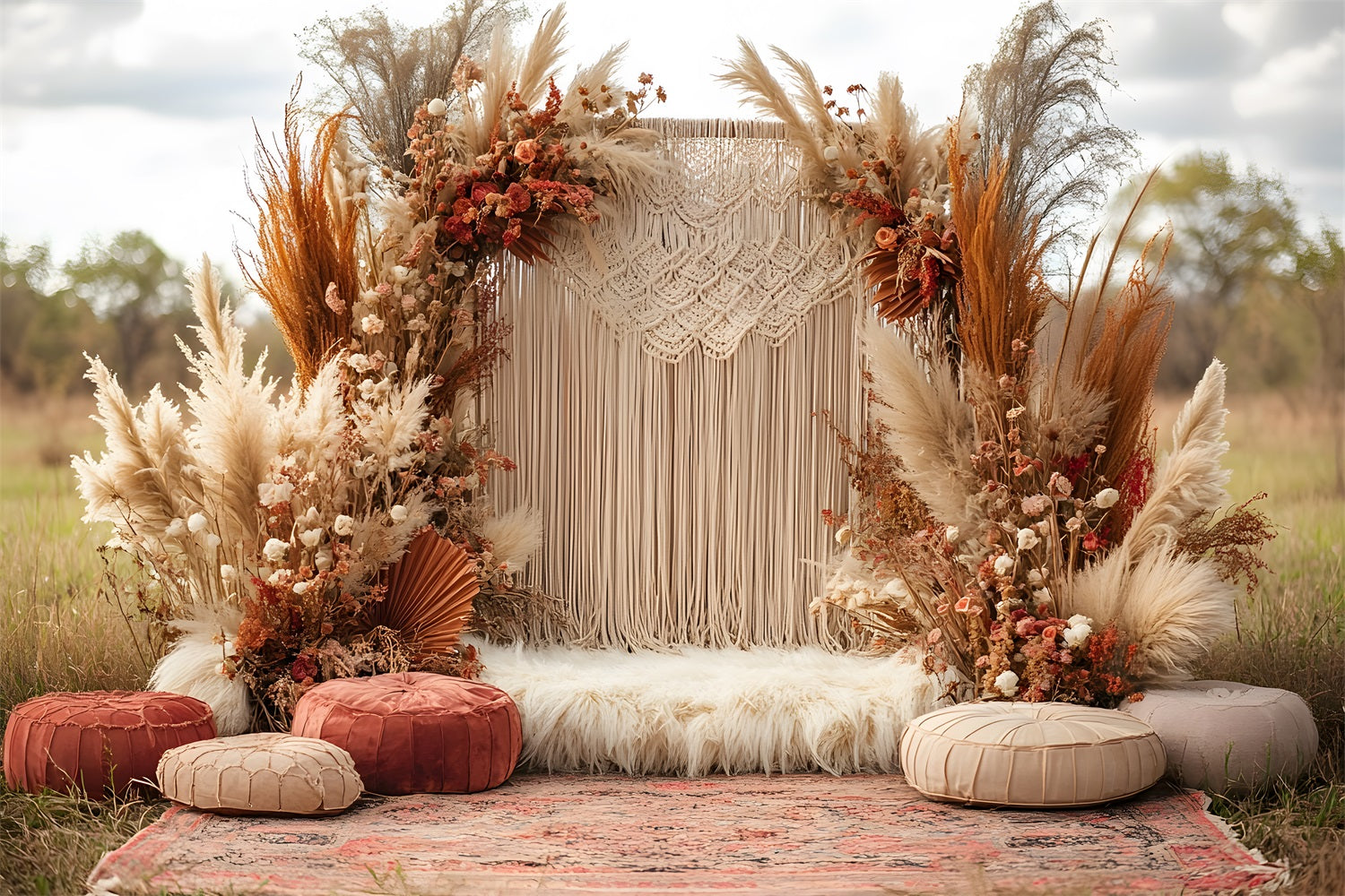 Boho Pampas Makramee Hochzeit Hintergrund RR8-412