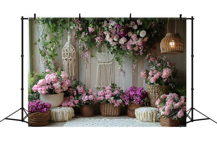 Floraler Makramee Boho Garten Hintergrund RR8-419