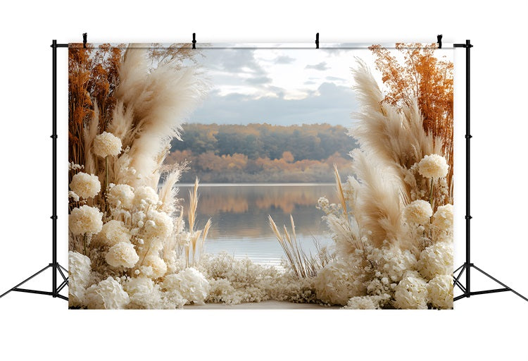 Herbstlicher See Boho Pampas Hintergrund RR8-428