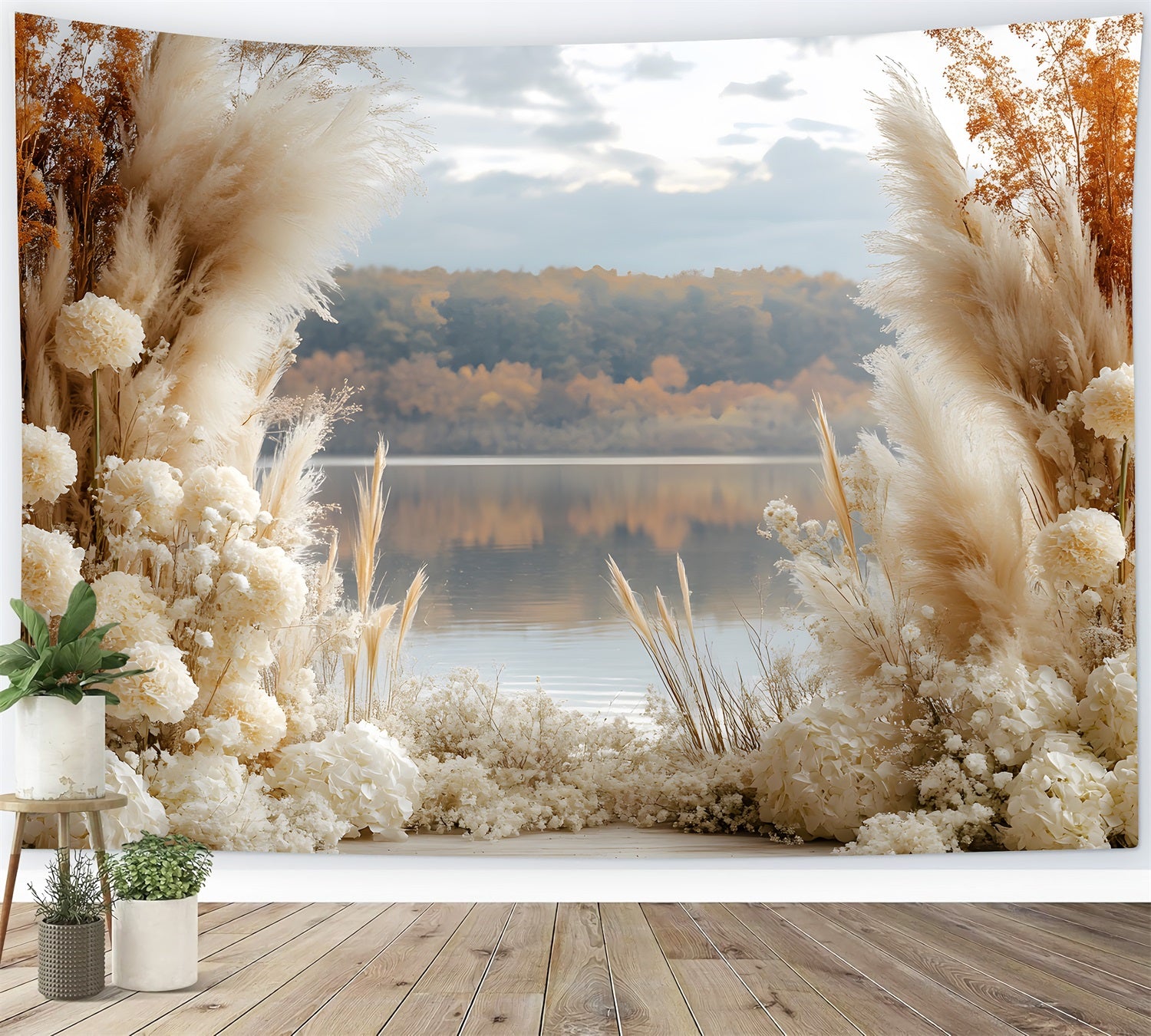 Herbstlicher See Boho Pampas Hintergrund RR8-428