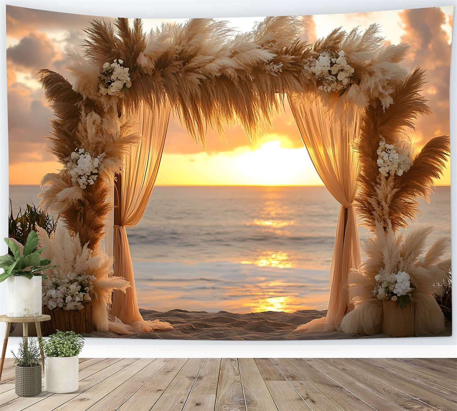 Boho Beach Sonnenuntergang Bogen Hintergrund RR8-433