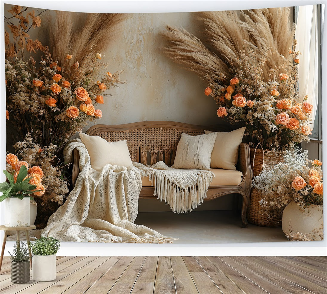 Boho Autumn Floral Sofa Hintergrund RR8-435