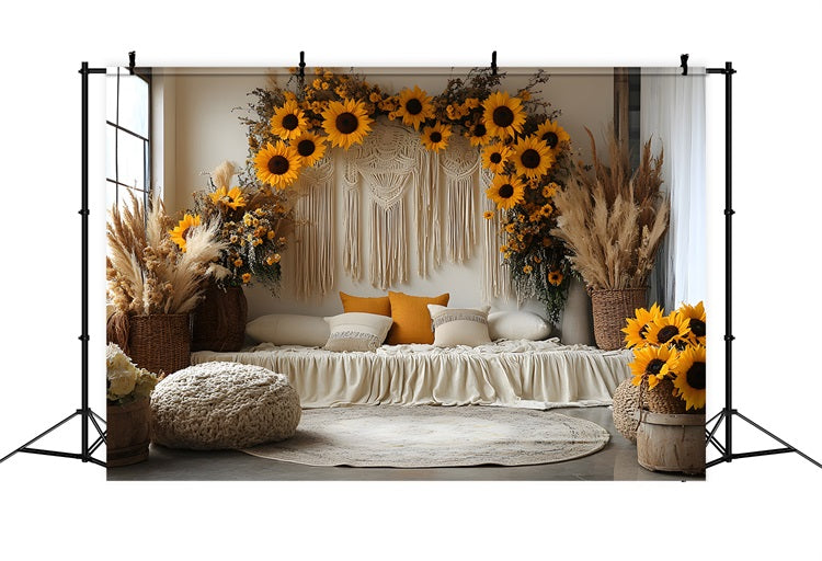 Sonnenblume Makramee Boho Lounge Hintergrund RR8-456