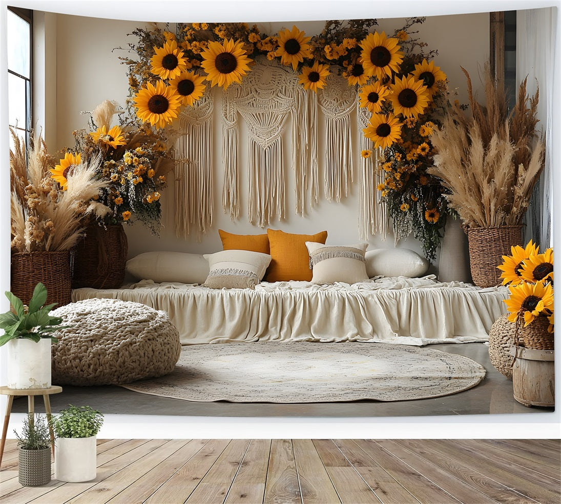 Sonnenblume Makramee Boho Lounge Hintergrund RR8-456