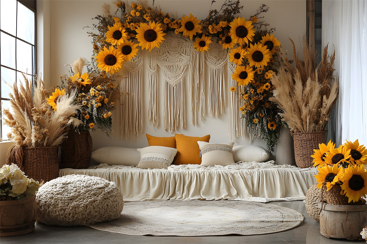 Sonnenblume Makramee Boho Lounge Hintergrund RR8-456