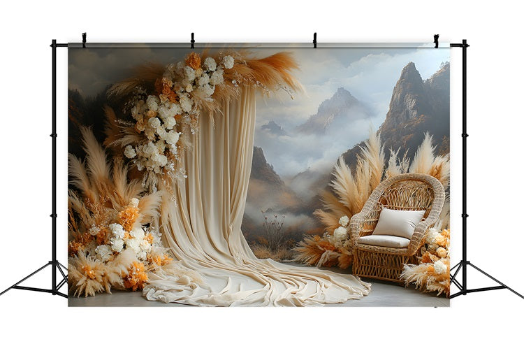 Boho Pampas Hintergrund mit Bergblick RR8-462