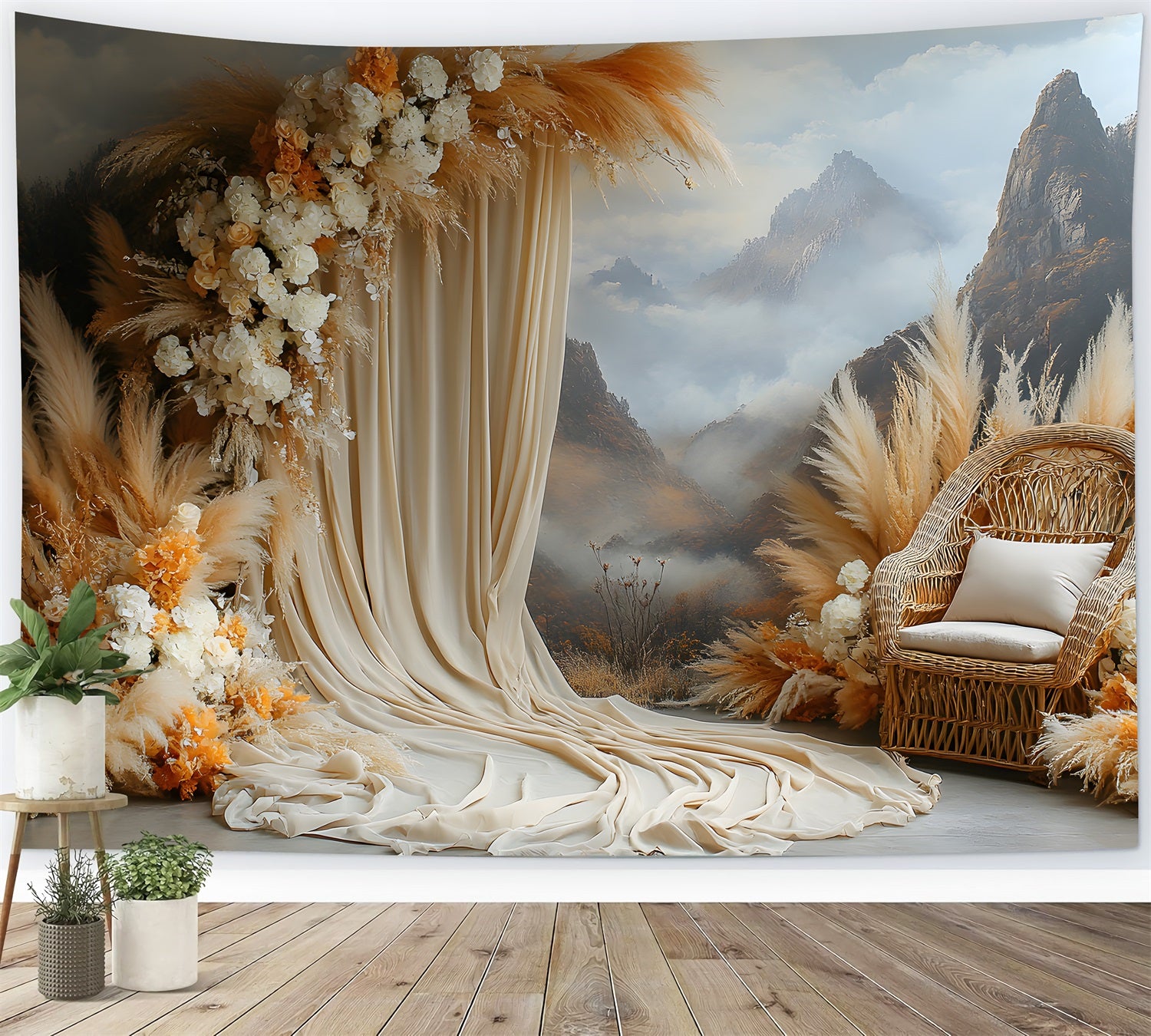 Boho Pampas Hintergrund mit Bergblick RR8-462