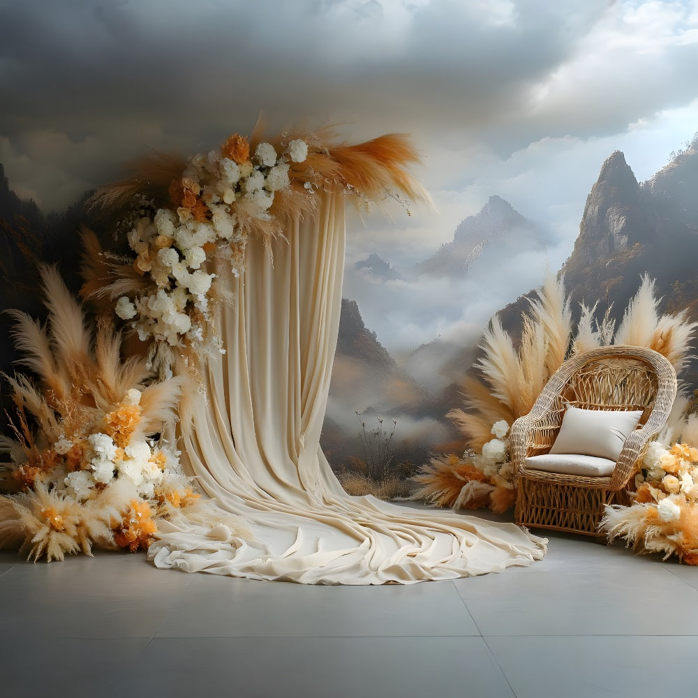 Boho Pampas Hintergrund mit Bergblick RR8-462