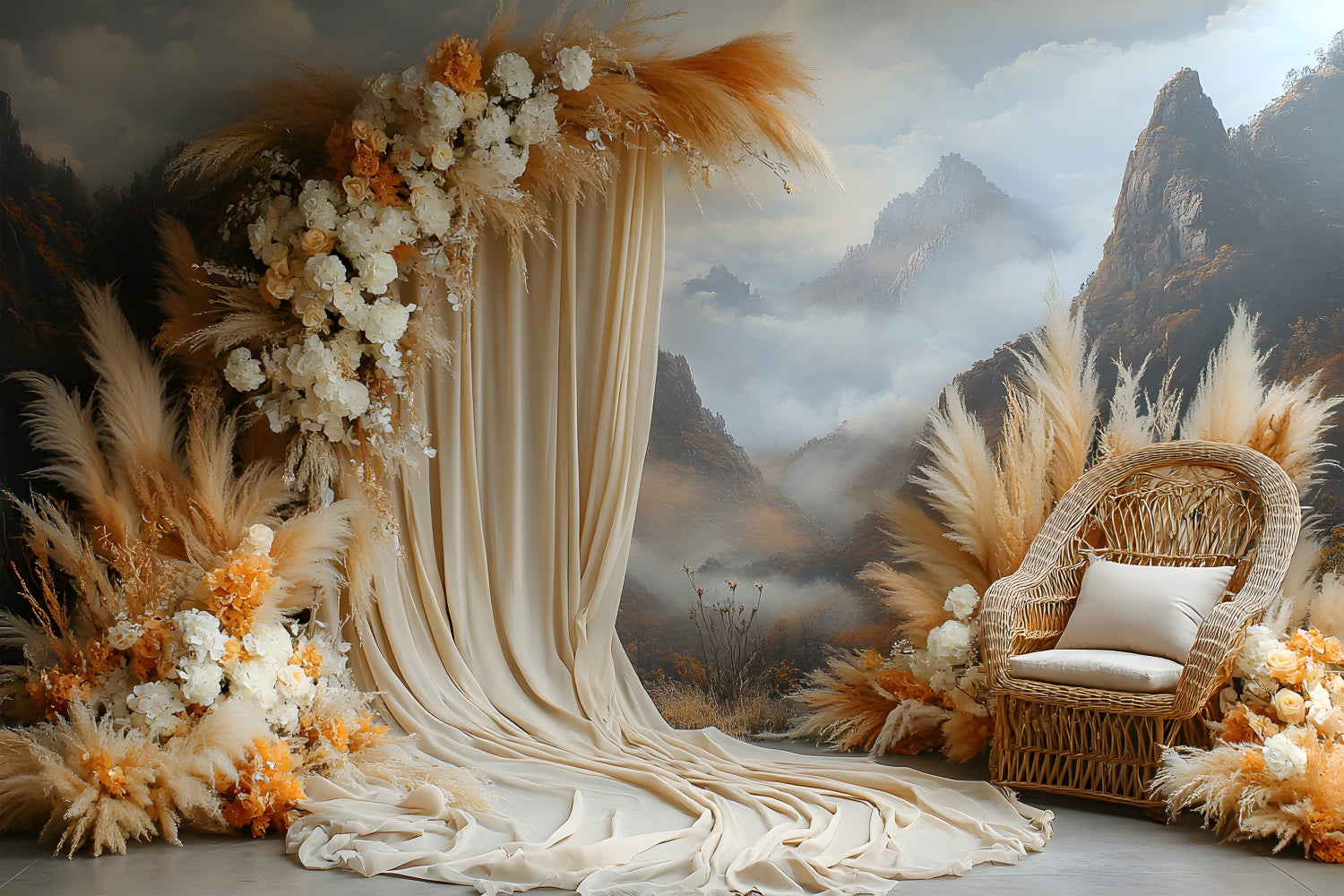 Boho Pampas Hintergrund mit Bergblick RR8-462