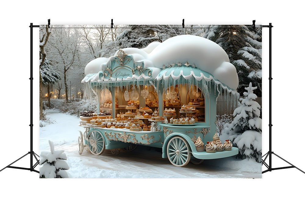 Weihnachten Schnee Eiscreme Blauer Wagen Backdrop RR8-47