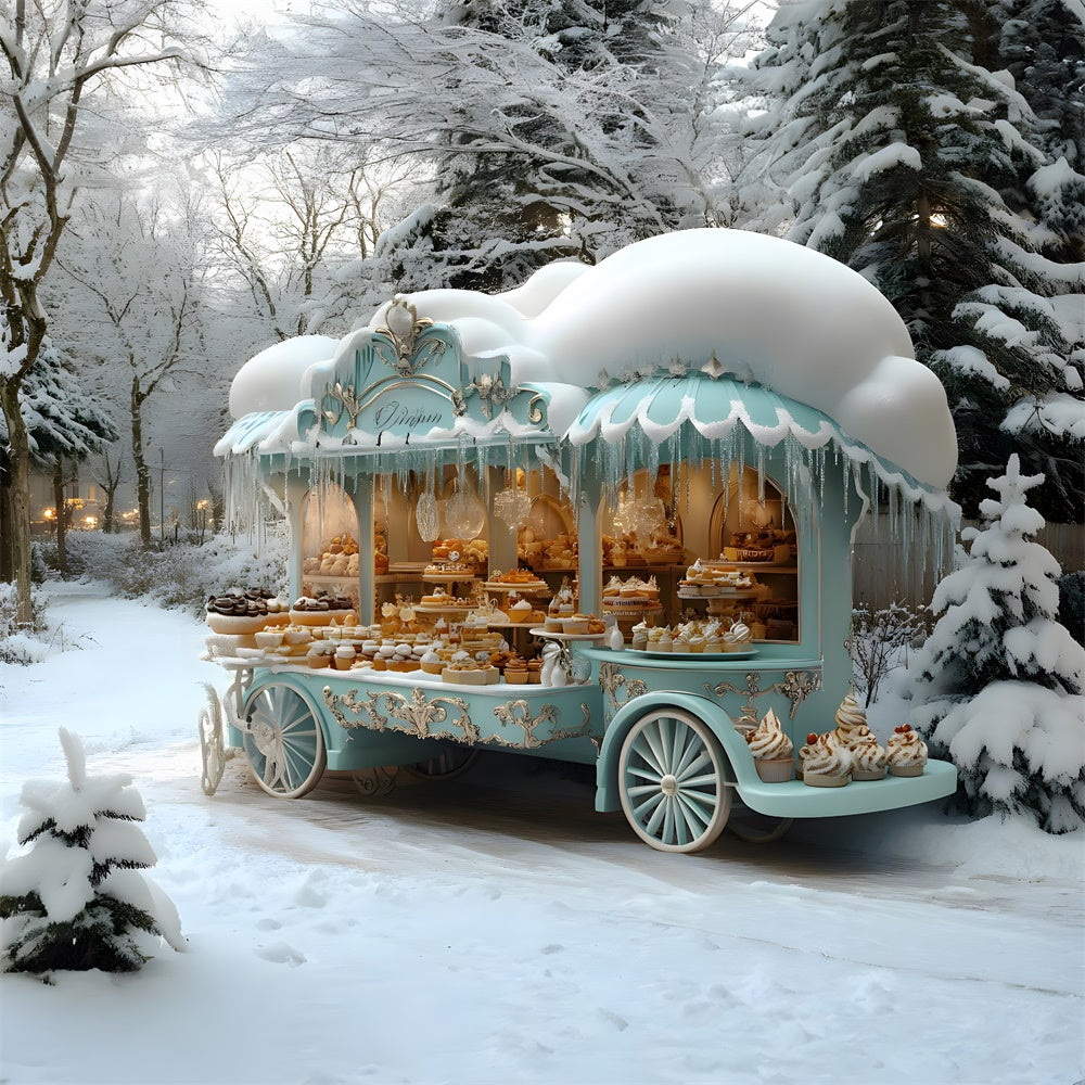 Weihnachten Schnee Eiscreme Blauer Wagen Backdrop RR8-47