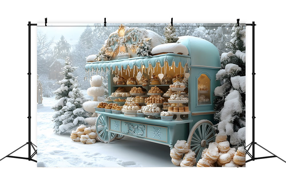 Weihnachten Dessertwagen Schnee Wald Backdrop RR8-48