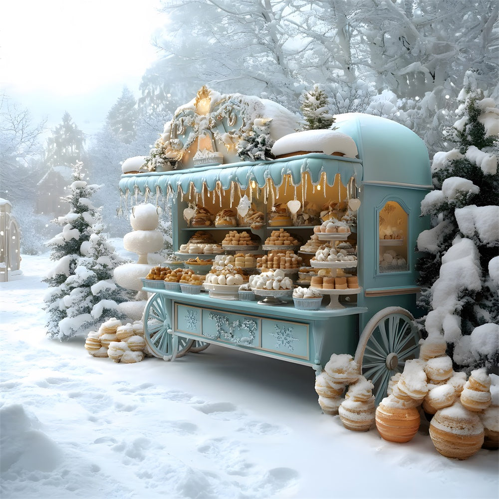 Weihnachten Dessertwagen Schnee Wald Backdrop RR8-48