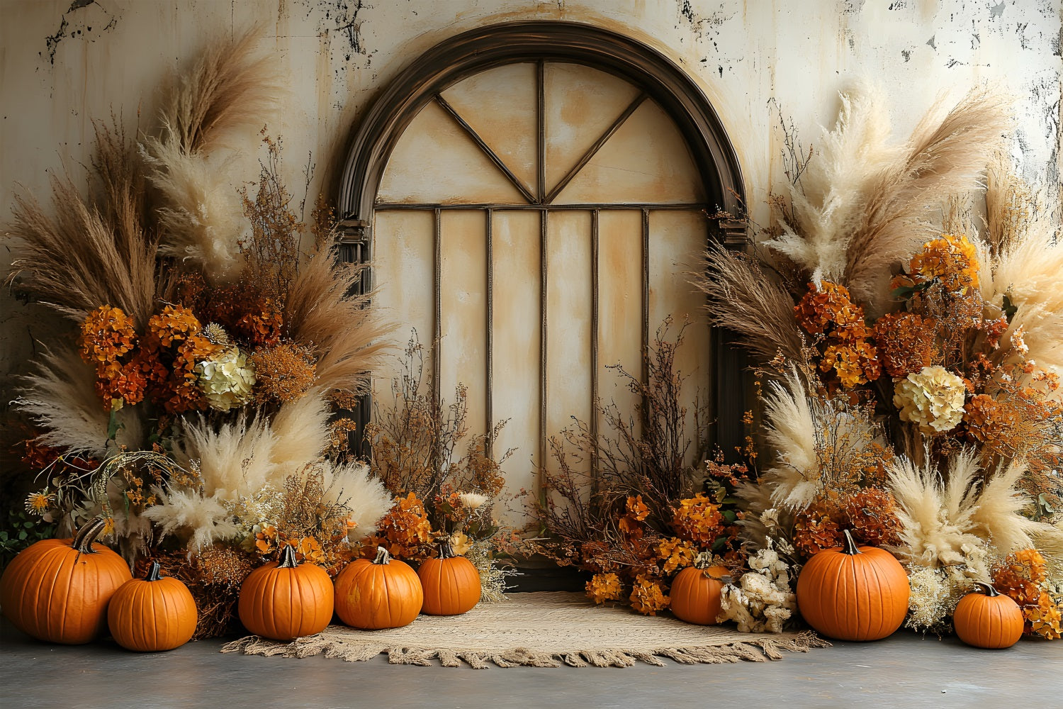 Rustikale Fenster Pampasgras Herbst Hintergrund RR8-506