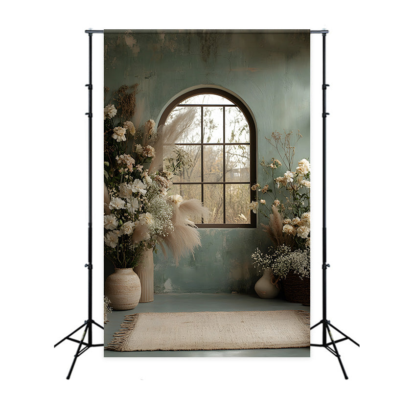 Floraler Pampasgras Hintergrund mit Vintage Fenster RR8-508