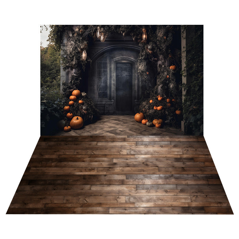 Halloween Waldhaus Hintergrund+Retro Holz Bodenhintergrund RR8-553