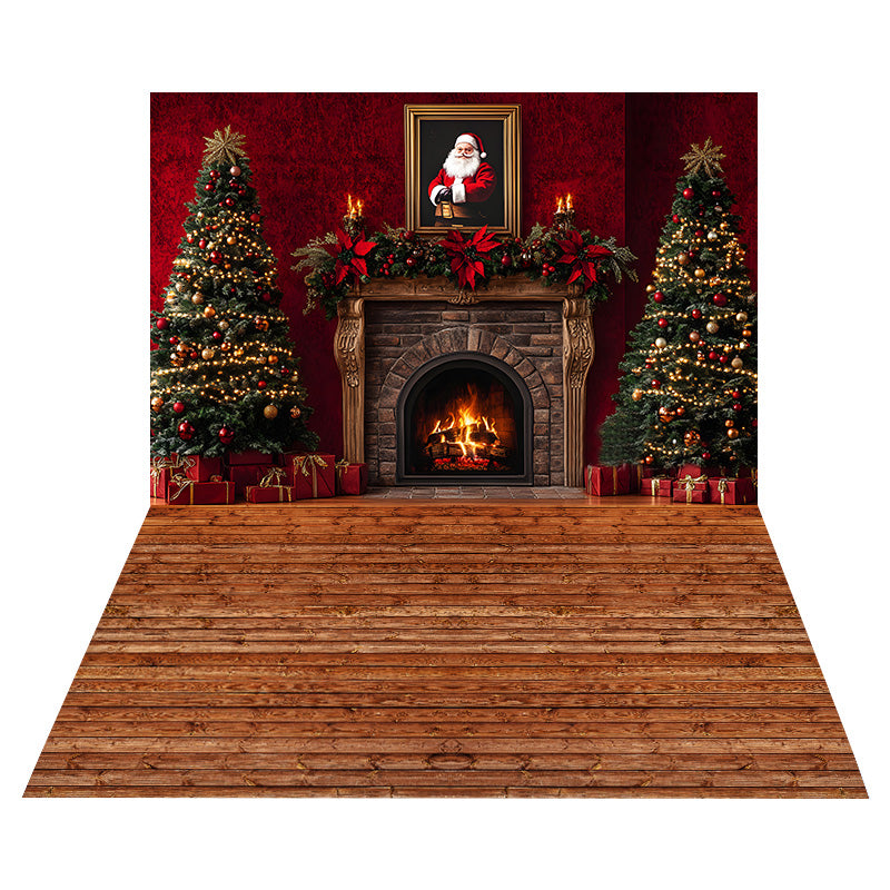 Weihnachtsbaum KaminHintergrund+Klassische Holz Bodenhintergrund RR8-563