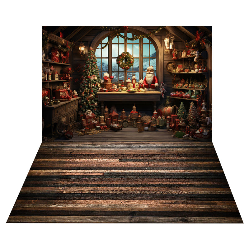 Weihnachten Weihnachtsmann Zimmer Hintergrund+Vintage Holz Bodenhintergrund RR8-569