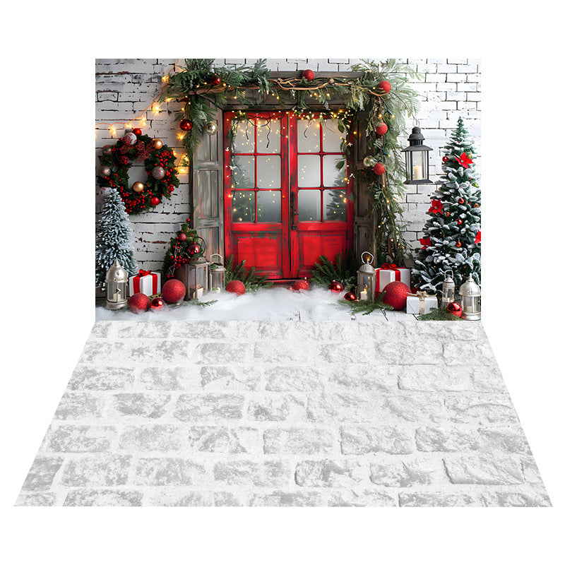 Weihnachten Tür Backstein Wand Hintergrund+Snow Stone Bodenhintergrund RR8-570