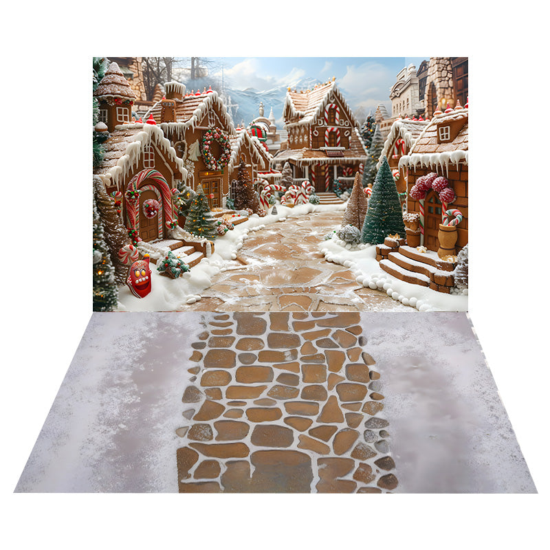 Weihnachtliche Lebkuchenhaus Straße Hintergrund+Stein Bodenhintergrund RR8-573