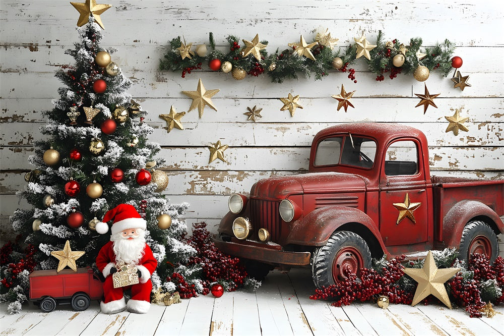 Weihnachtsbaum Roter LKW Weihnachtsmann Backdrop RR8-60