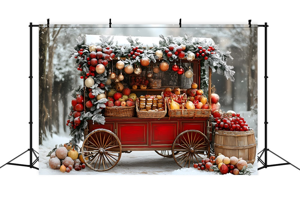 Weihnachten Schneebedeckter Obstwagen Backdrop RR8-63