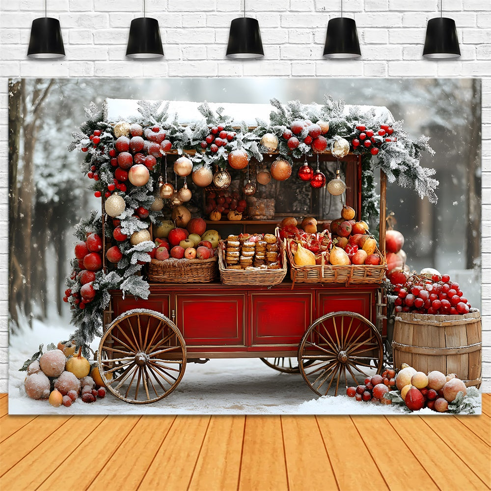 Weihnachten Schneebedeckter Obstwagen Backdrop RR8-63