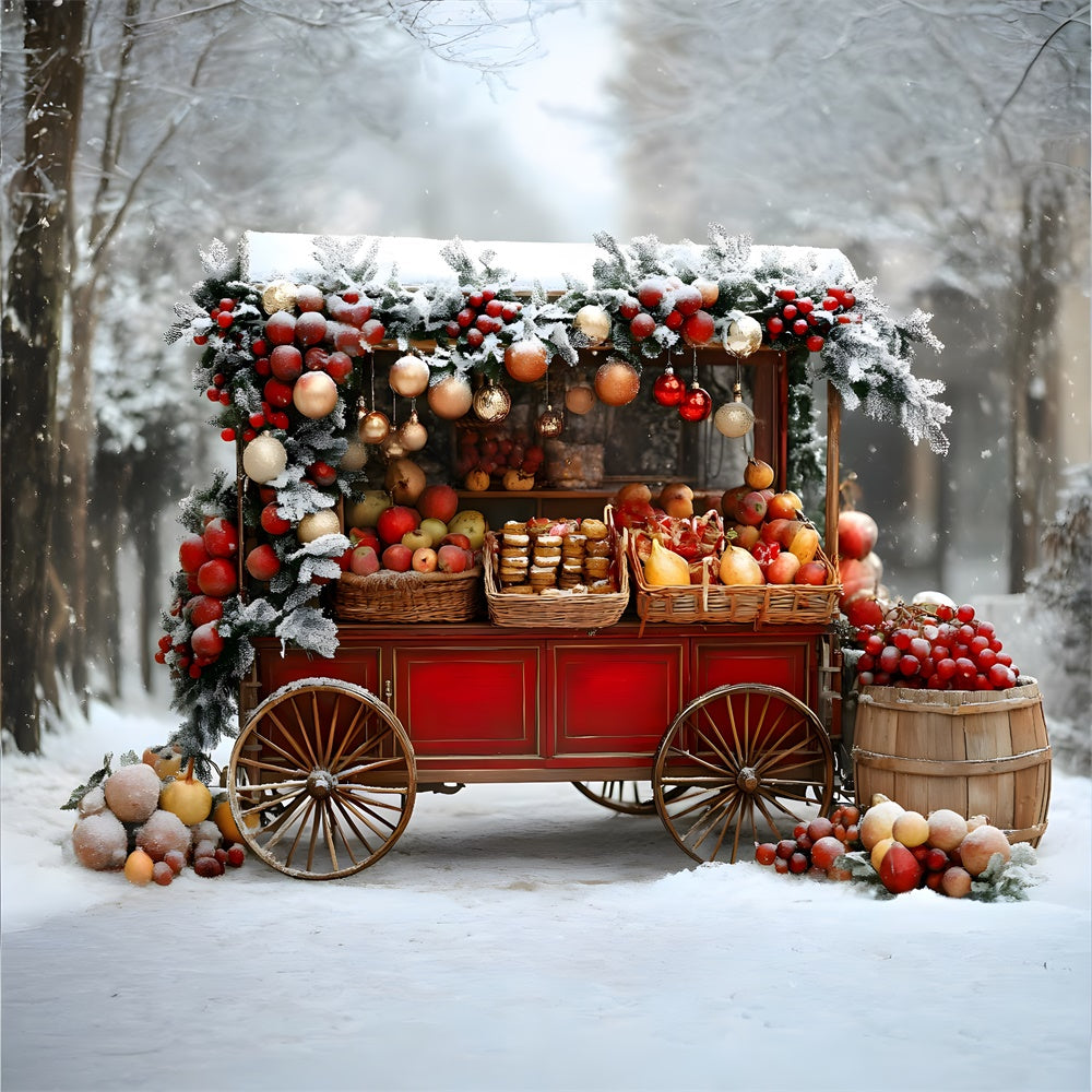 Weihnachten Schneebedeckter Obstwagen Backdrop RR8-63