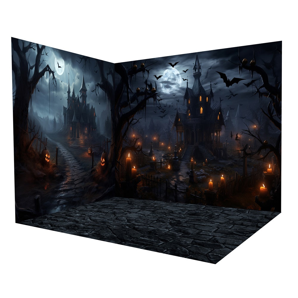 Halloween Haunted Mansion Nacht Hintergrund Zimmerset RR8-637