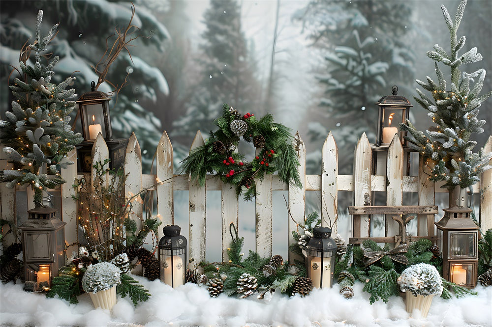 Weihnachten Schnee bedeckt Wald Zaun Hintergrund RR8-7