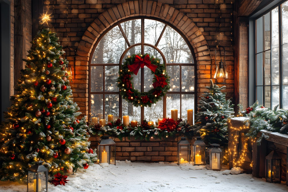 Weihnachten Backstein Zimmer Kranz Fenster Backdrop RR8-72