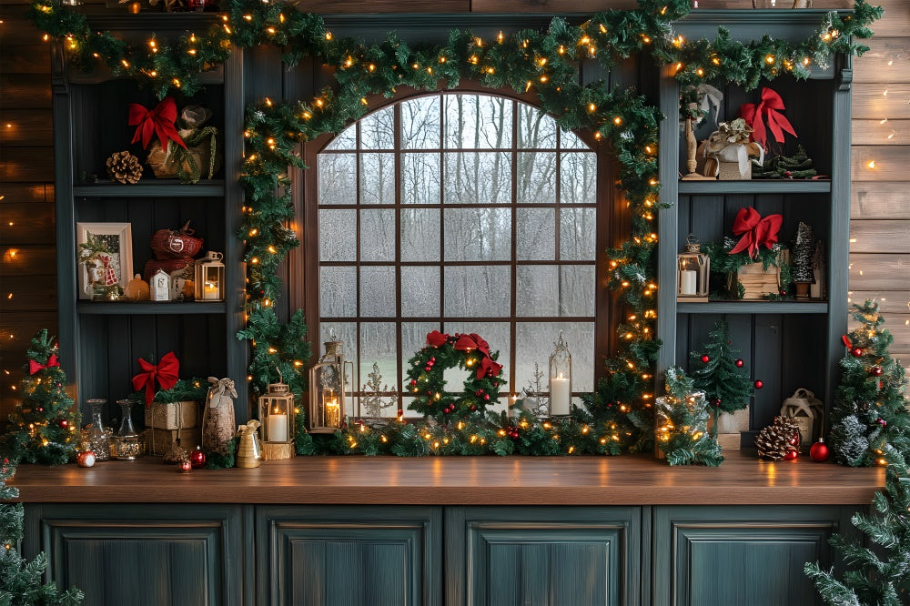 Weihnachten Küche Fenster Lichterkette Backdrop RR8-75