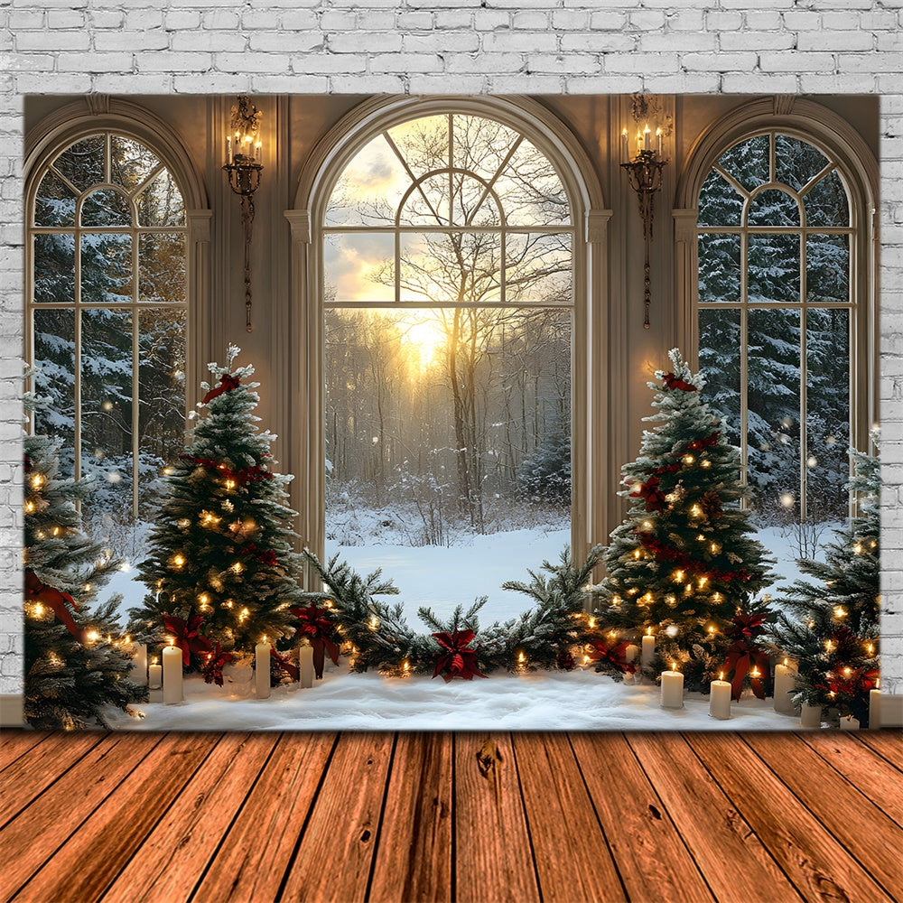 Weihnachtsbäume Kerzen Fenster Schnee Kulisse RR8-89