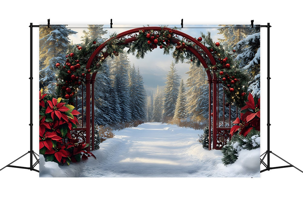 Weihnachten Verschneite Tannenbäume Girlande Backdrop RR8-99