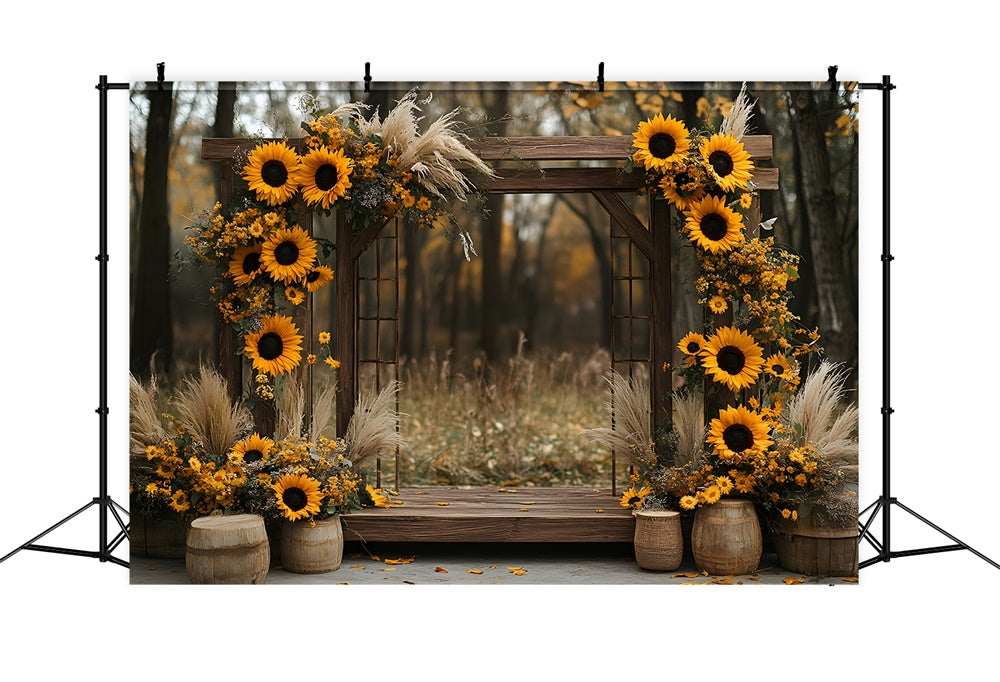 Herbst Holzbogen Tür Sonnenblumen Backdrop RR9-11