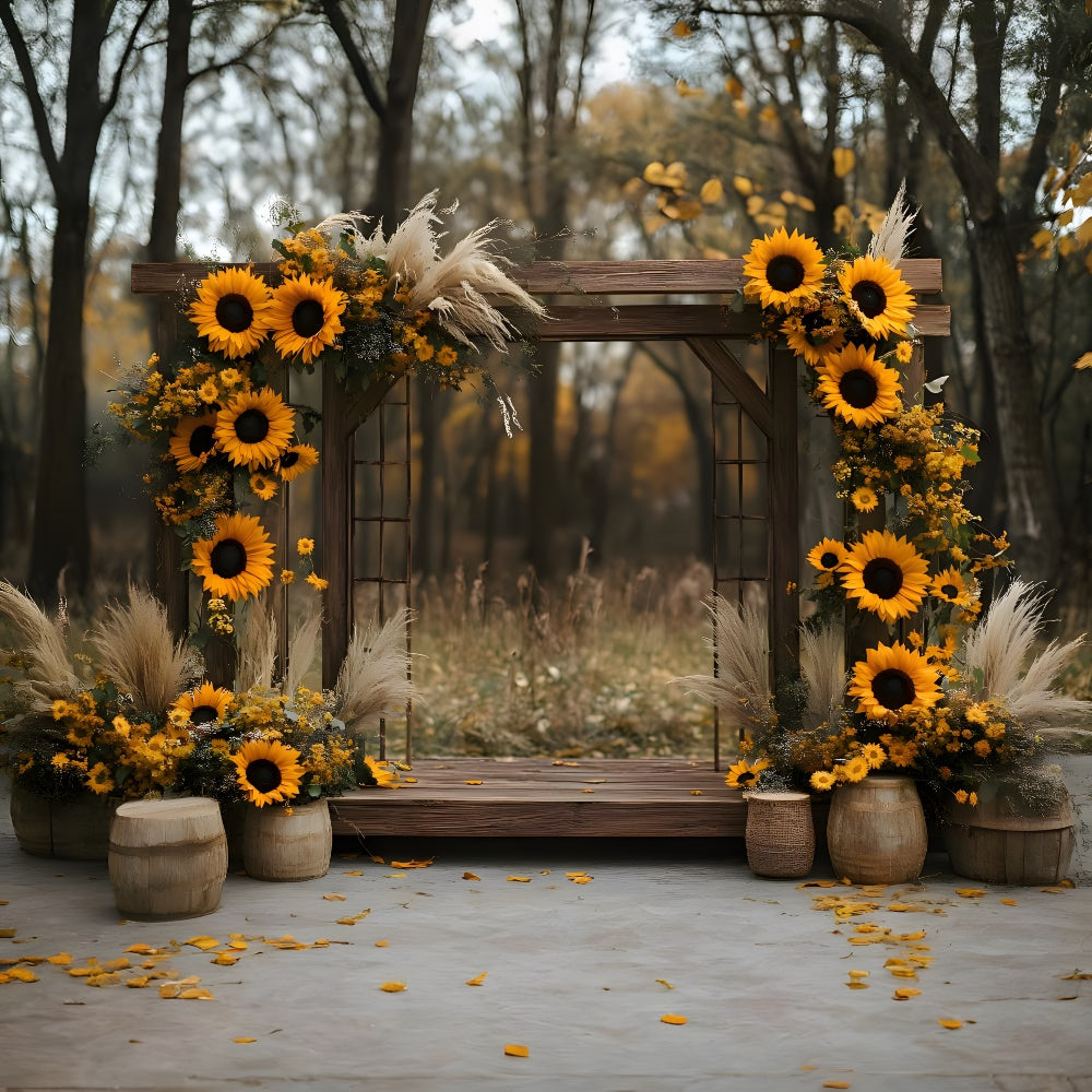 Herbst Holzbogen Tür Sonnenblumen Backdrop RR9-11