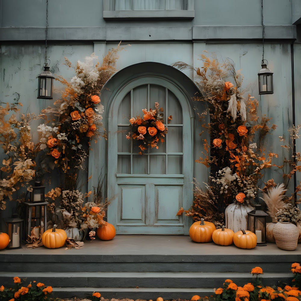 Herbst Vintage Scheunentür Getrocknete Blumen Hintergrund RR9-15