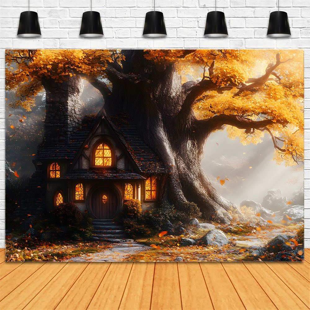 Herbst Ahornbaum Haus Steinweg Hintergrund RR9-32
