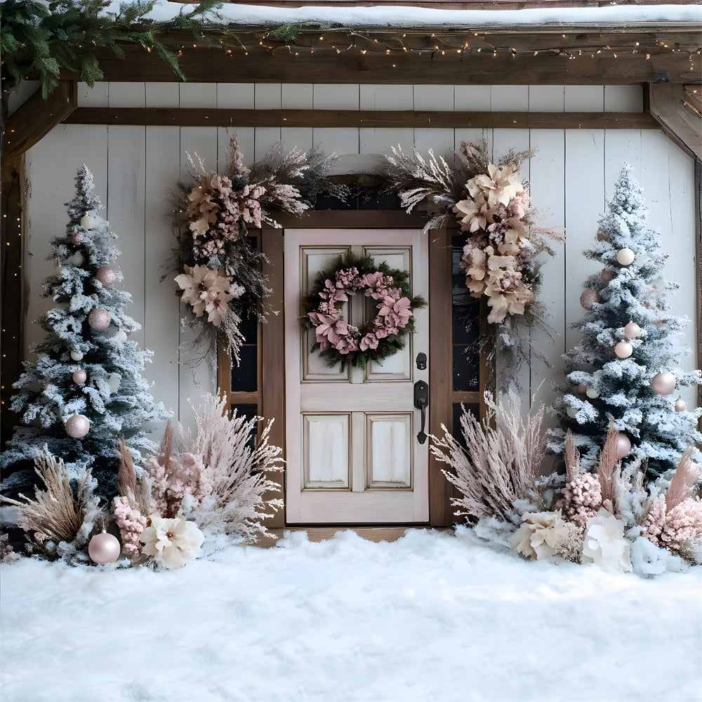 Weihnachtlich geschmückte Tür Wandkranz Bäume Hintergrund RR9-48