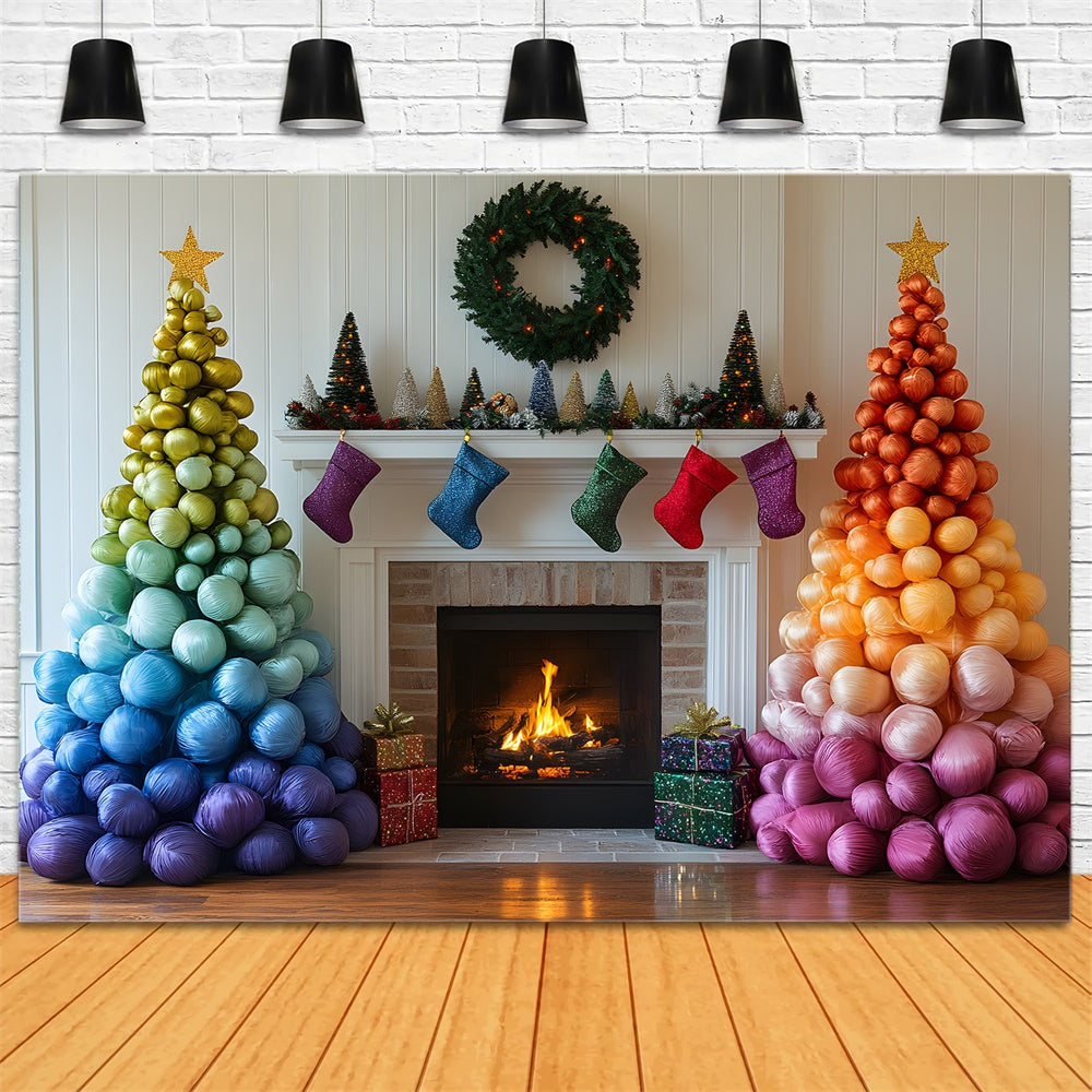 Weihnachten Regenbogen Kugel Baum Kamin Hintergrund RR9-50