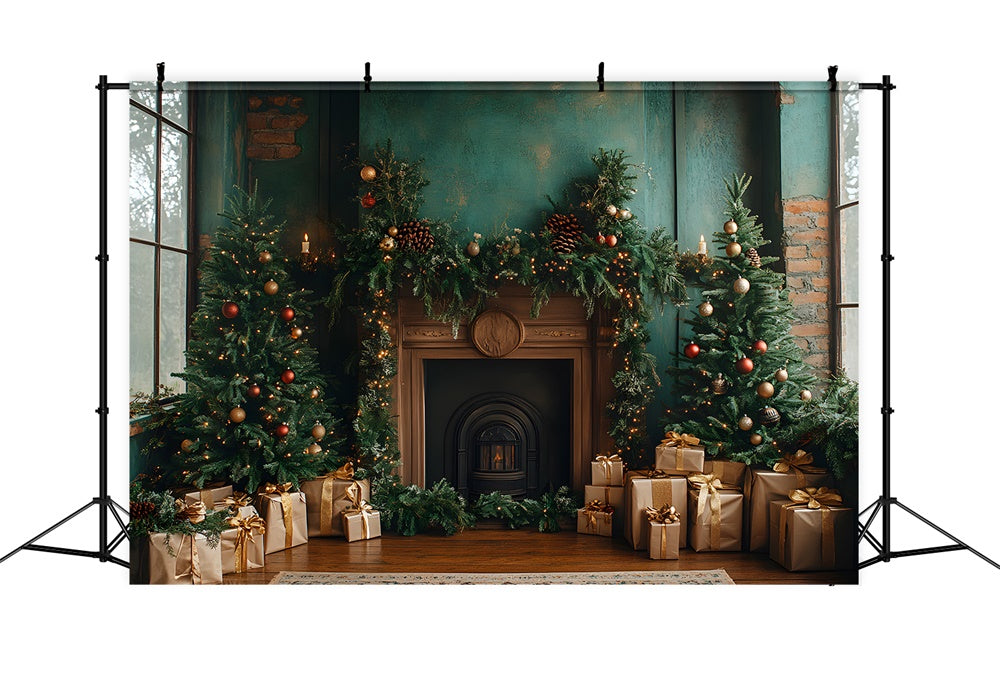 Weihnachten Tannenbäume Kranz Geschenkboxen Backdrop RR9-54