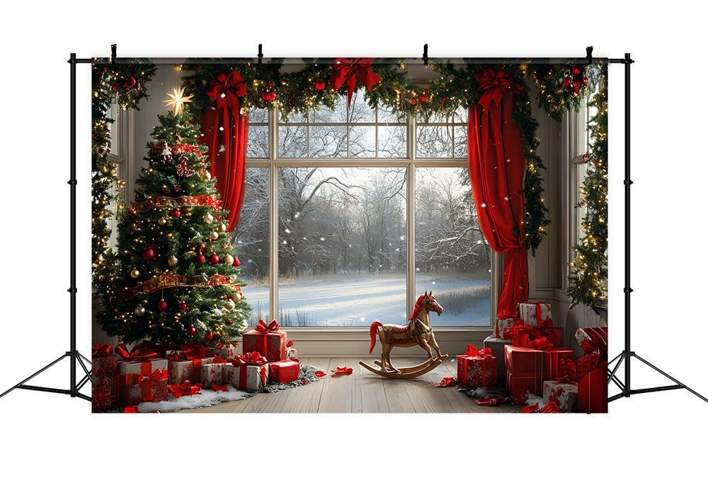 Weihnachtlich geschmücktes Fenster Schneeansicht Backdrop RR9-56