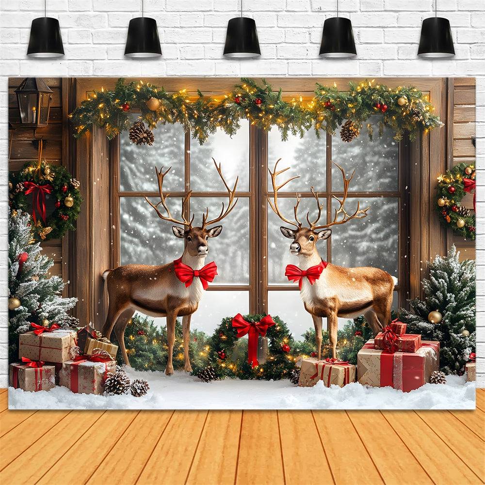 Weihnachten Fenster Girlande Kranz Rentier Backdrop RR9-60