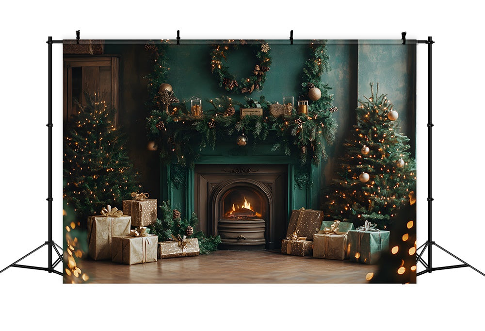 Weihnachten Vintage Grün Wand Kamin Backdrop RR9-63