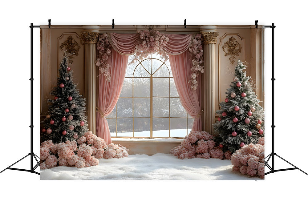 Weihnachten Rosa Vorhang Blume Fensteransicht Backdrop RR9-67