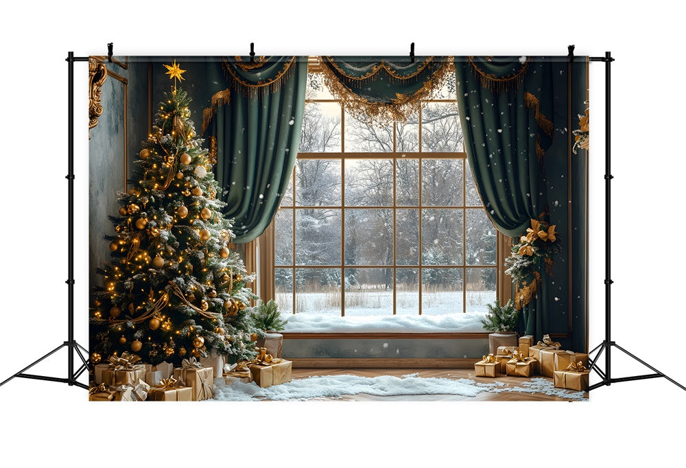 Weihnachten Fenster verschneite Waldkulisse Backdrop RR9-68