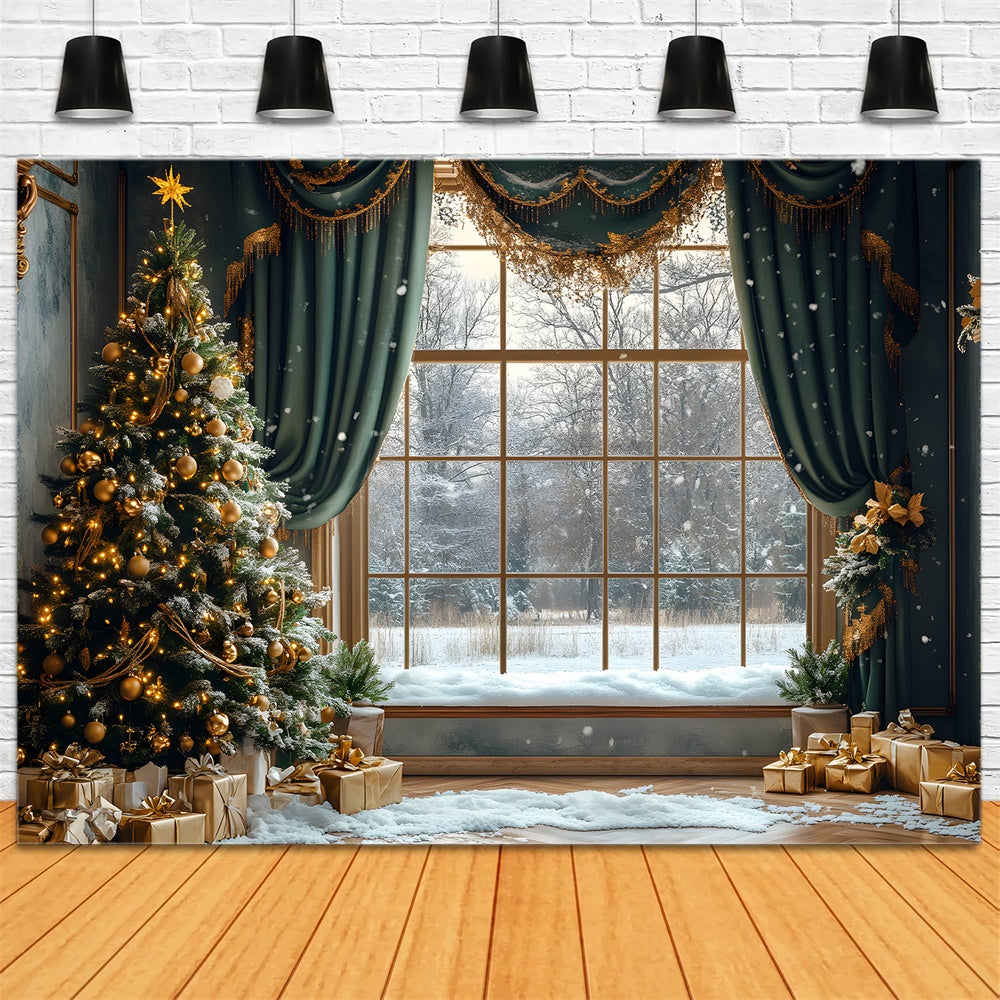 Weihnachten Fenster verschneite Waldkulisse Backdrop RR9-68